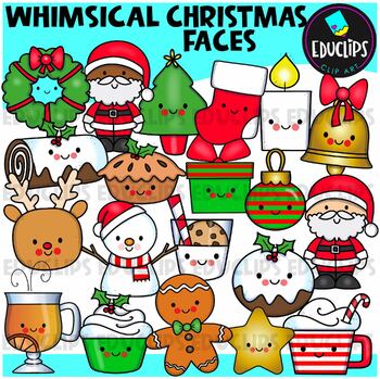 Preview of Whimsical Christmas Faces Clip Art Set {Educlips Clipart}