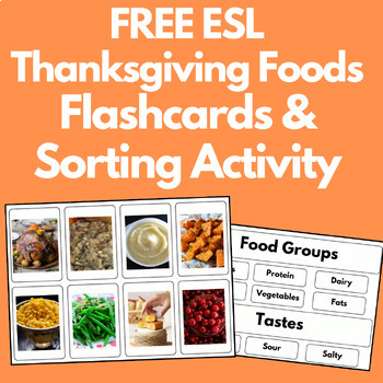 Preview of FREE Thanksgiving Foods Flashcards and Sorting Activity (ESL/EFL)