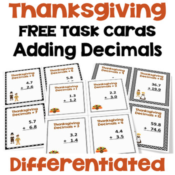 Preview of FREE Thanksgiving Math Adding Decimals Task Cards