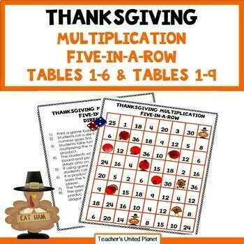 Preview of FREE Thanksgiving Multiplication Game Fact Fluency Practice Tables 1-6 and 1-9