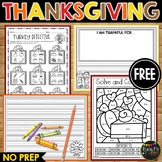 FREE Thanksgiving No Prep Fun Writing Pages and Coloring S