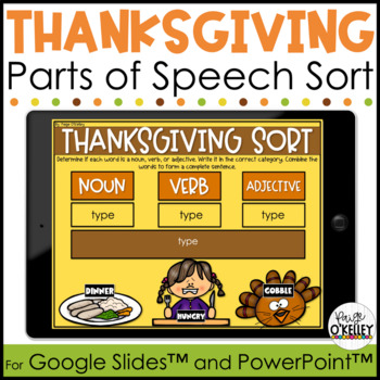 Preview of FREE Thanksgiving Parts of Speech Sort For Nouns, Verbs and Adjectives 