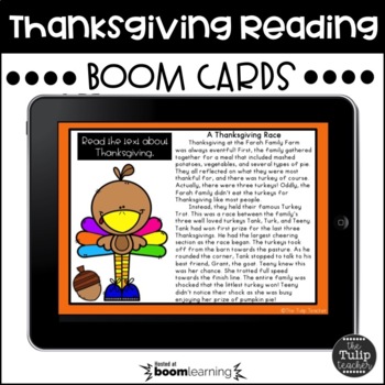 Preview of FREE Thanksgiving Reading Comprehension Boom Cards™ - Digital