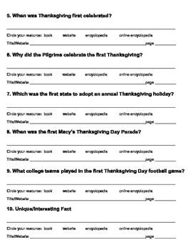 Free Thanksgiving Research Scavenger Hunt By More Than A Worksheet