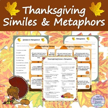 Preview of Thanksgiving Similes & Metaphors Figurative Language Activities