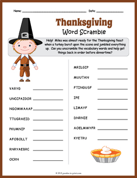 FREE THANKSGIVING Word Scramble Puzzle Worksheet Activity by Puzzles to ...