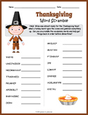 FREE Thanksgiving Word Scramble Puzzle Worksheet Activity