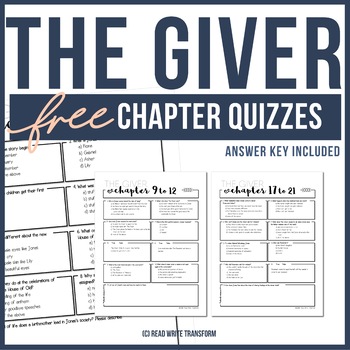 Preview of FREE The Giver Chapter Quizzes  **ANSWER KEY PROVIDED**