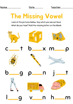 free the missing vowel worksheets by educart by tin tpt