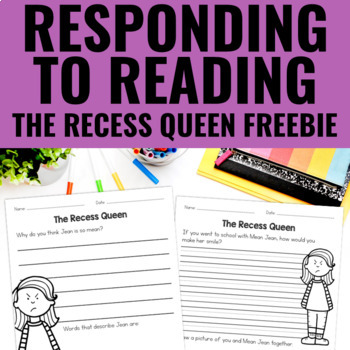 Preview of FREE The Recess Queen Book Companion | Reading Response Pages | Sub Plans
