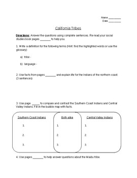 Preview of FREE - Third Grade Native Americans Worksheet (Editable Template)