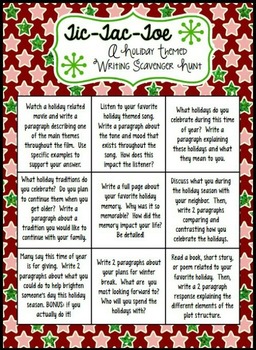 Tic Tac Toe Holiday Writing Activities for Grades 6-10 - Free | TPT