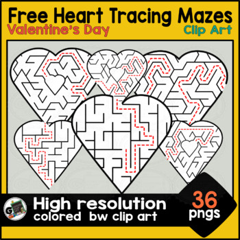 Preview of FREE Tracing Heart Mazes Motor Skills Pencil Control Valentine´s Day Clip Art