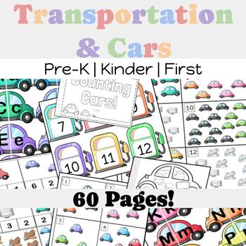 Preview of Transportation | Cars Math & ELA Thematic Unit | Preschool | Kindergarten | PDF