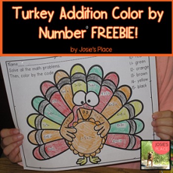 Preview of FREE Turkey Addition Color by Number