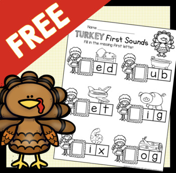 Preview of FREE Turkey Missing First Sounds - Initial letter sounds - Phonics and Phonemes
