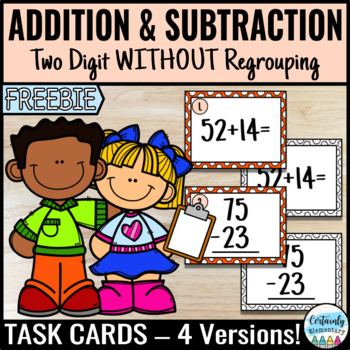 Preview of FREE Two Digit Mixed Addition & Subtraction (Without Regrouping) - Task Cards