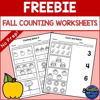 Preview of FREE - Two Fall Counting Worksheets Count 1-5 and 1-10 No Prep