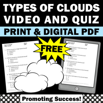 Preview of FREE Weather Types of Clouds Activity Video Quiz Earth Science Centers Digital