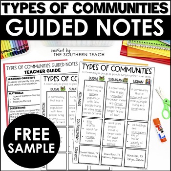 Preview of FREE Types of Communities Guided Notes Activity - Graphic Organizer
