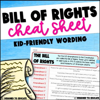 Preview of FREE U.S. Constitution Bill of Rights Amendments Reference Note Sheet