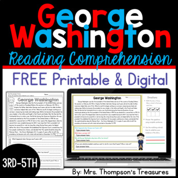 Preview of Free George Washington Reading Comprehension Passage
