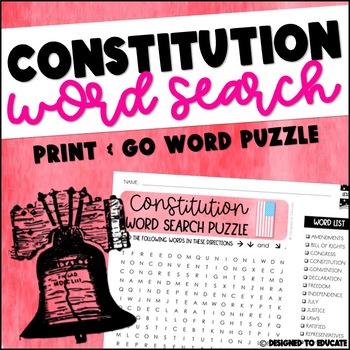 Preview of FREE US Constitution Day Word Search Puzzle