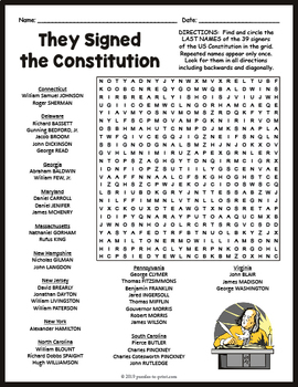 Preview of FREE US Constitution Day Word Search Puzzle Worksheet Activity