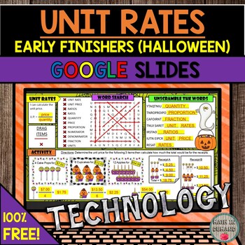 Preview of FREE Unit Rates Early Finishers (Halloween Edition) DISTANCE LEARNING