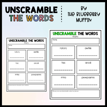 unscramble the words freebie editable worksheets by teach and sip