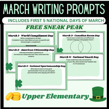 Preview of FREE Upper Elementary March Writing Prompts and Activities-- National Days