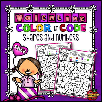Preview of FREE Valentine Color by Code - Shapes and Numbers