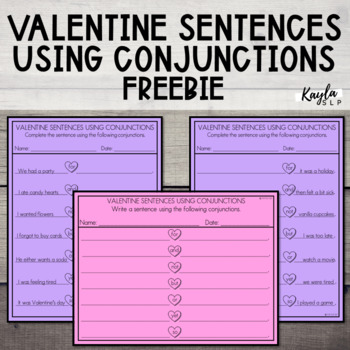Preview of FREE Valentine Sentences Using Conjunctions