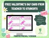 FREE Valentine's Day Card from Teacher to Student