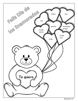Free Valentine S Day Coloring Page With Spanish Color Words By Spanishspot