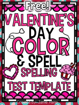 Preview of FREE Valentine's Day Coloring & Spell Spelling Test Template