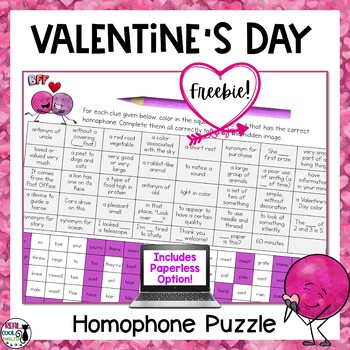 Preview of FREE Valentine's Day Color by Code Homophones Mystery Picture Puzzle