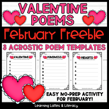 Preview of FREE Valentine's Day Poem February Poem Template Acrostic Poetry Heart No Prep