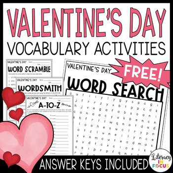 Preview of Valentine's Day Vocabulary Activities | Word Search Included | Free
