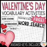 Valentine's Day Vocabulary Activities | Word Search Includ