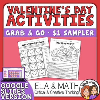 Preview of Valentine's Day Worksheets ELA Math Critical & Creative Thinking Enrichment Fun!