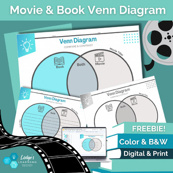 Preview of FREE Venn Diagram Compare & Contrast Book and Movie Printable Worksheets&Digital