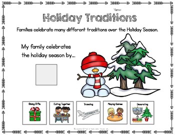 Preview of FREE Holiday Traditions Adapted Worksheet for Special Education/PreK/K/Autism