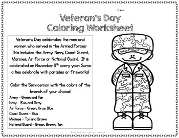 Preview of FREE Veterans Day Coloring Worksheet- Fine Motor Practice-Direction Following
