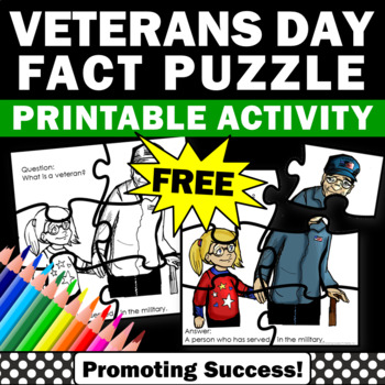 Preview of FREE Veterans Day Puzzle Cut and Paste Kindergarten Grade 1 Second Grade