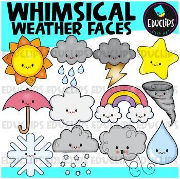 Preview of FREE Whimsical Weather Faces Clipart Set {Educlips Clipart}