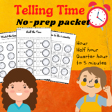Telling time to the nearest 5 minutes no-prep worksheets