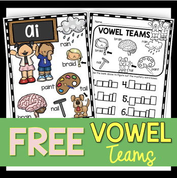 Preview of FREE Vowel Teams - Short Stories and Reading Diphthongs - Phonics Worksheets