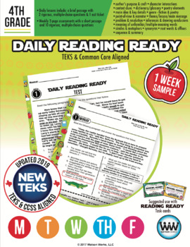 Preview of FREE WEEK - 4th Grade Reading Daily Spiral Review NEW ELAR TEKS