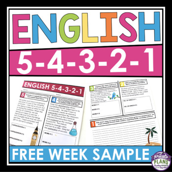 Preview of Free English Bell Ringers Sample - Grammar, Vocab, Lit Terms, Writing, Reading